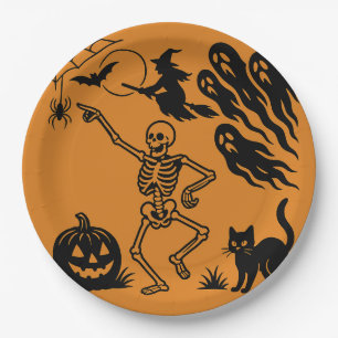 Tanzskeleton & Black Cat Halloween Papierplatte Pappteller