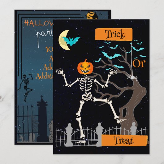 Tanzskeleton Halloween Einladung (Vorne/Hinten)