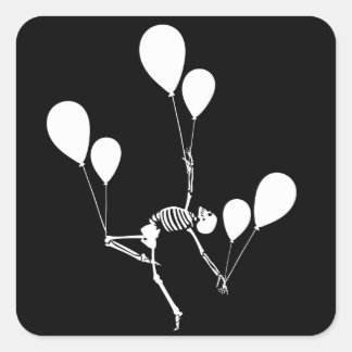 TANZSKELETON MIT BALLOONS HALLOWEN QUADRATISCHER AUFKLEBER