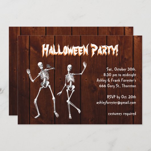 Tanzskelette auf Wood Halloween Einladung (Vorne/Hinten)