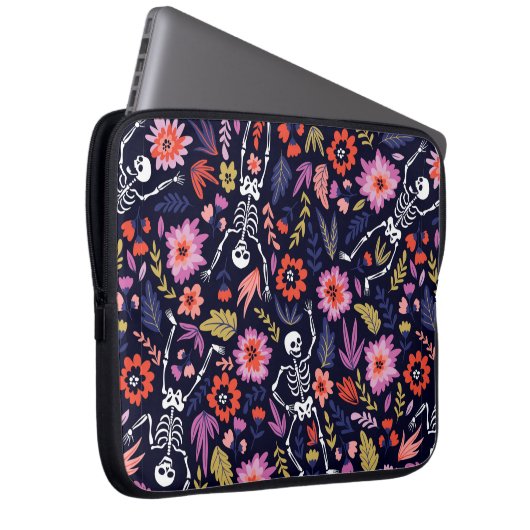 Tanzskelette im Blumengartenmuster Laptopschutzhülle (Vorne Rechts)