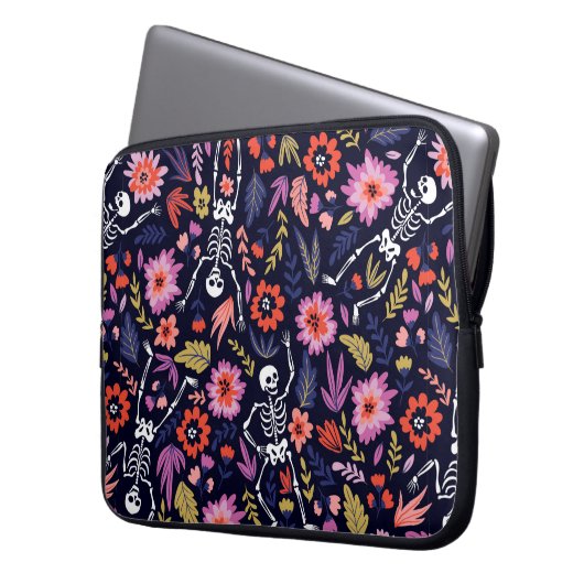 Tanzskelette im Blumengartenmuster Laptopschutzhülle (Vorderseite Links)
