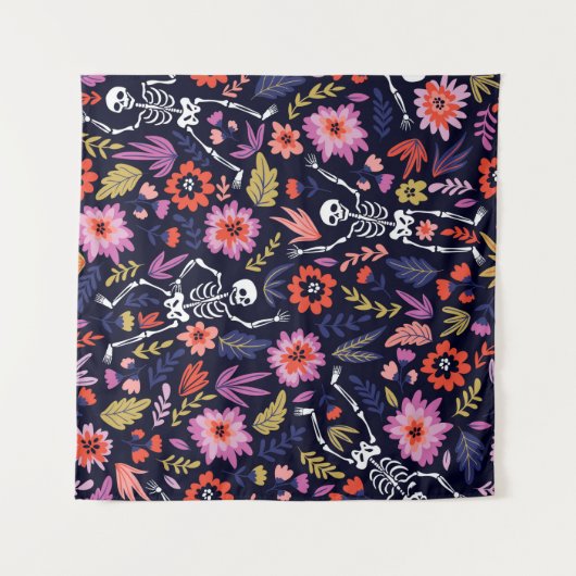 Tanzskelette im Blumengartenmuster Wandteppich (Vorderseite (Horizontal))