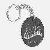Tanzskelette Keyboard Musician Black Schlüsselanhänger (Vorderseite links)