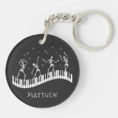 Tanzskelette Keyboard Musician Black Schlüsselanhänger (Rückseite)