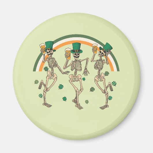 Tanzskelette mit Bier und Kleeblättern Magnet (Vorne)