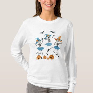 Tanzskelette und Hexen Stickerei Halloween T-Shirt