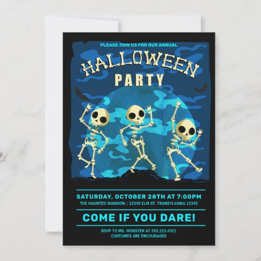 Tanzskeletts-Halloween-Party Einladung (Vorderseite)