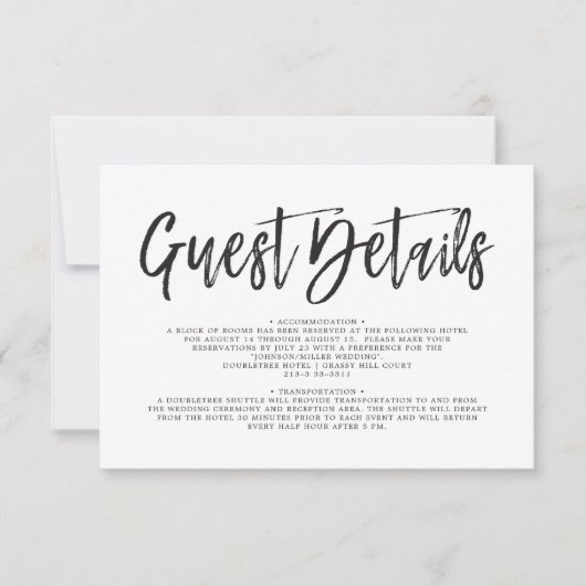 Tanzskript schwarz | Weiß | Details der Gäste Einladung (Vorderseite)