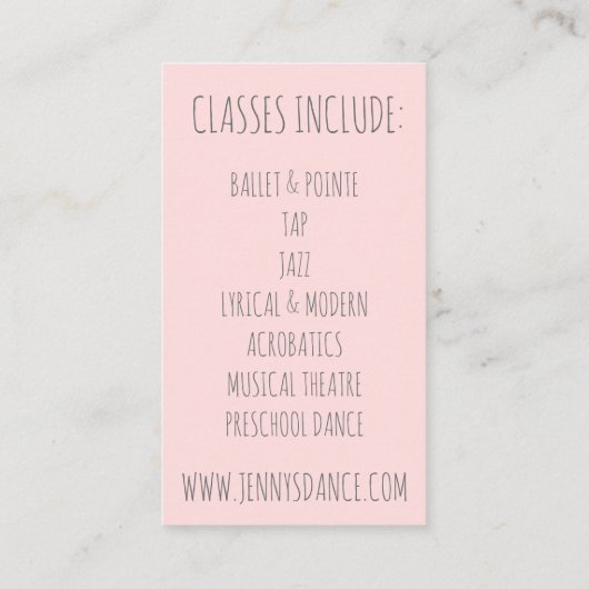 Tanzstudio Lehrer Pink Ballett Ballettschuh Baller Visitenkarte (Rückseite)