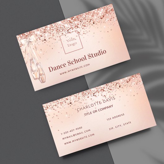 Tanzstudio Rose Gold Rosa Glitzer Logo Visitenkarte
