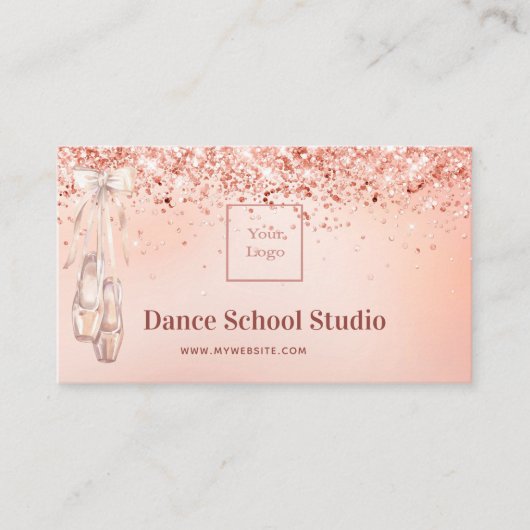 Tanzstudio Rose Gold Rosa Glitzer qr Code Visitenkarte (Vorderseite)