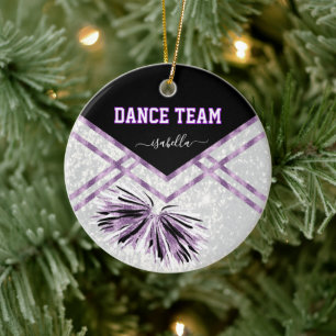 Tanzteam Schwarz, Weiß und Lila Glitzer Keramik Ornament