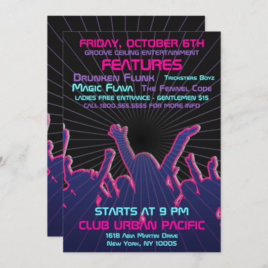 Tanzvorlage für den Nachtclub Rave Einladung (Vorne/Hinten)