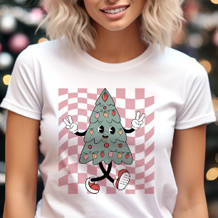 Tanzweihnachtsbaum Rosa Schachbrettmuster Retro Tri-Blend Shirt