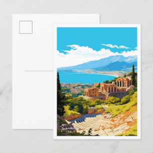 Taormina Italien Reise Vintage-Illustration Postkarte