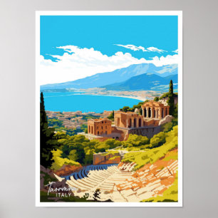 Taormina Italien Reisen Vintage Abbildung Poster