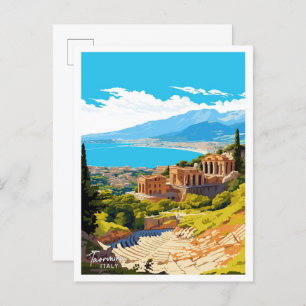 Taormina Italien Reisen Vintage Abbildung Postkarte