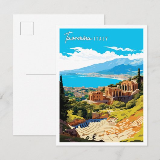 Taormina Italien Vintage Reise Illustration Postkarte (Vorne/Hinten)