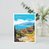Taormina Italien Vintage Reise Illustration Postkarte (Stehend Vorderseite)