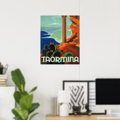 Taormina, Landschaft, Italien, Vintage-Reiseplakat Poster (Heimbüro)
