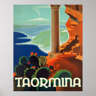 Taormina, Landschaft, Italien, Vintage-Reiseposter Poster
