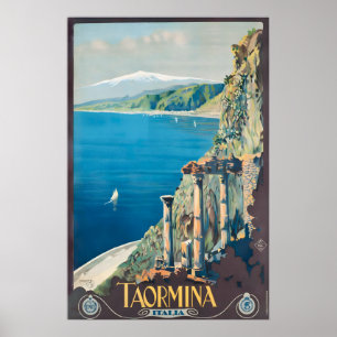 Taormina Sizilien Italien Vintage Reiseposter Poster