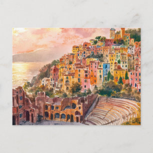 Taormina, Vintage Malerei auf Sizilien Postkarte