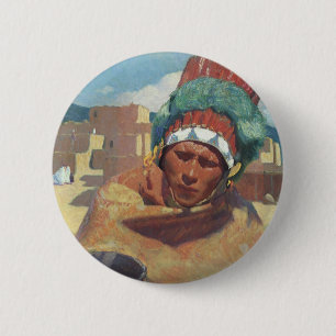 Taos Indianer mit einem Wasserkrug von Blumenschei Button