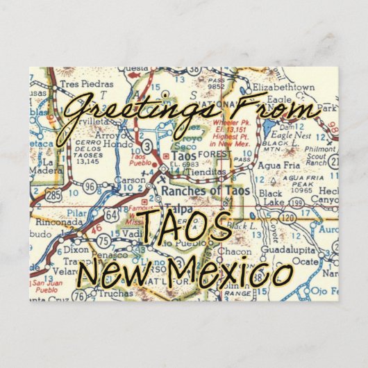 Taos New Mexico Vintage Karte (Vorderseite)