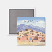 Taos Pueblo New Mexico Wassercolor Magnet (Vorderseite/Rückseite)