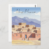 Taos Pueblo New Mexico Wassercolor Postkarte (Vorne/Hinten)