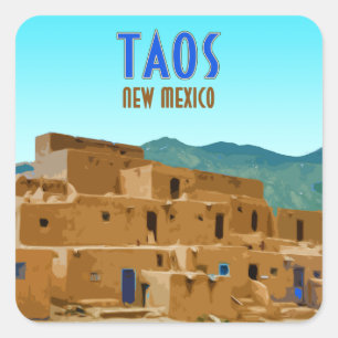 Taos Pueblos New Mexico Vintage Quadratischer Aufkleber
