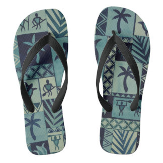 Tapa Blues Hawaiian Petroglyph Krieger Flip Flops Badesandalen