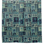 Tapa-Blues-hawaiischer Petroglyphe-Duschvorhang Duschvorhang (Vorderseite)