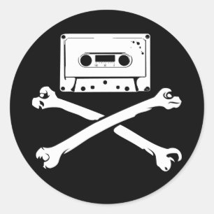 Tape & Crossbones Music Pirate Zuhause Tape Runder Aufkleber