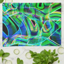 Tapeähnliche Kurven, farbige und grüne Reliefs ode