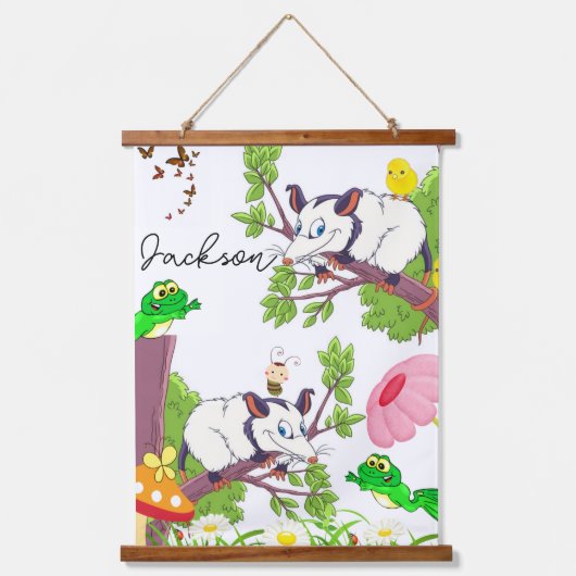 Tapestries Possum Frosch Chicks floral Wandteppich Mit Holzrahmen (Vorderseite)