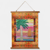 Tapestry - Abstract Palm Tree and Sailboat Wandteppich Mit Holzrahmen (Vorderseite)
