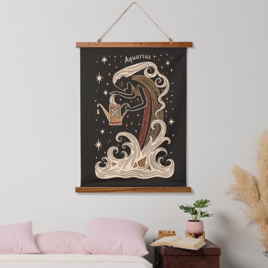 Tapestry Aquarius Celestial Zodiac Art Wandteppich Mit Holzrahmen (Schlafzimmer)