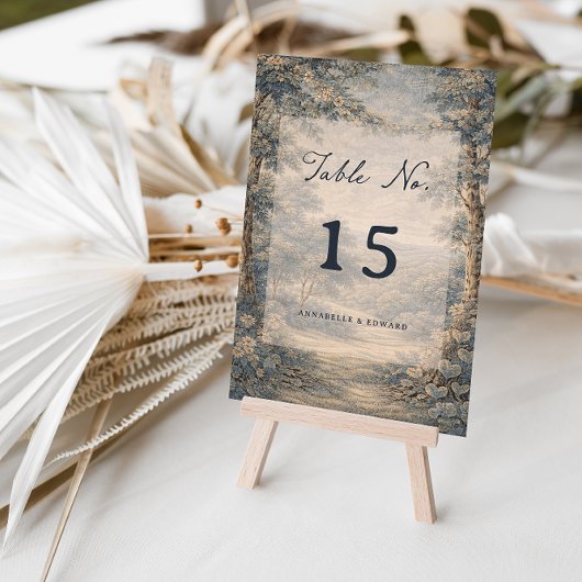 Tapestry Blue Toile Vintage Woodland Table Number Tischnummer