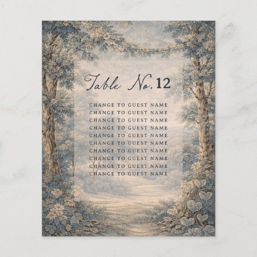 Tapestry Blue Toile wedding table seating chart (Rückseite)