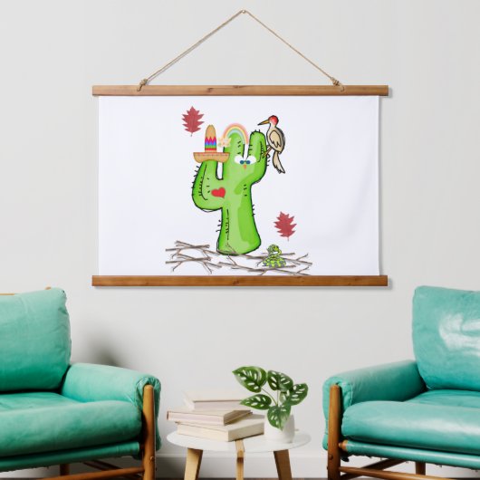 Tapestry Cactus Snake Bird Wandteppich Mit Holzrahmen (Wohnzimmer)