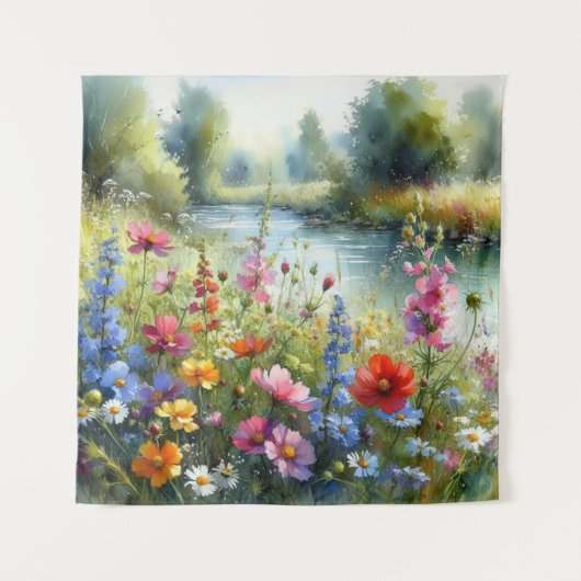 Tapestry Creek Wildblume Waterscape Sommer Blume Wandteppich (Vorderseite)