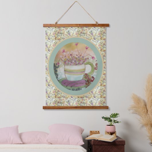 Tapestry - Cup of Flowers Wandteppich Mit Holzrahmen (Schlafzimmer)