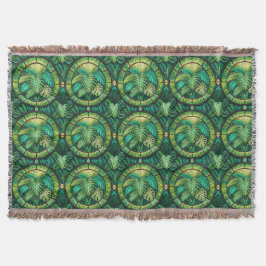 Tapestry featuring a pattern of green tropical  decke