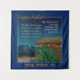 Tapestry Happy Sukkot Hebrew English Bible Verse Wandteppich