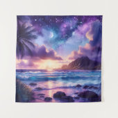 Tapestry Lila Sunset Tropical Beach Moon Art Wandteppich (Vorderseite)
