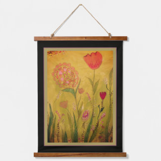 Tapestry - Mixed Media Flowers-2 Wandteppich Mit Holzrahmen