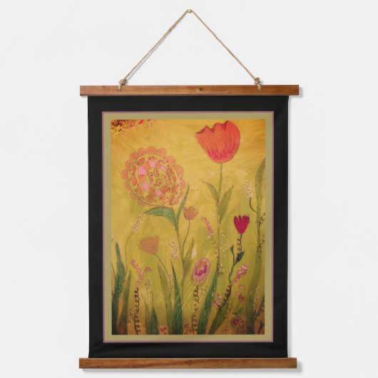 Tapestry - Mixed Media Flowers-2 Wandteppich Mit Holzrahmen (Vorderseite)